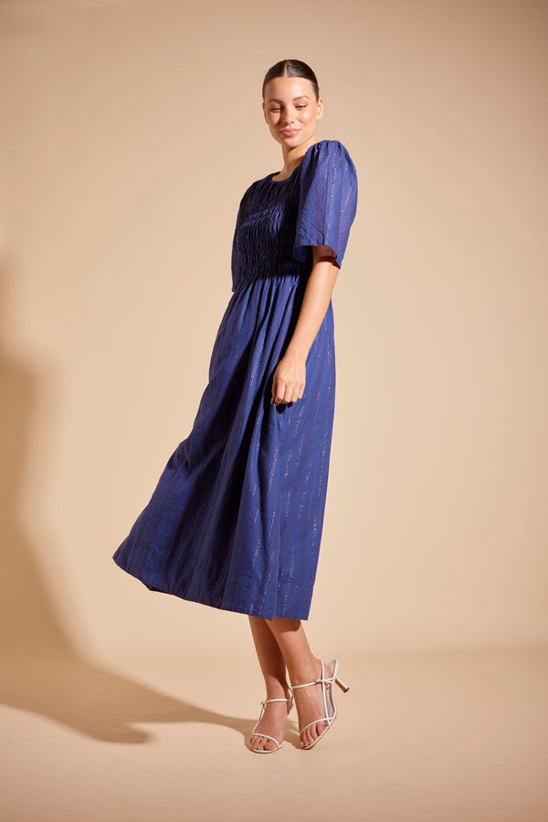 Cannes Dress | Navy Stripe Voile - Alessandra - Coco Blue