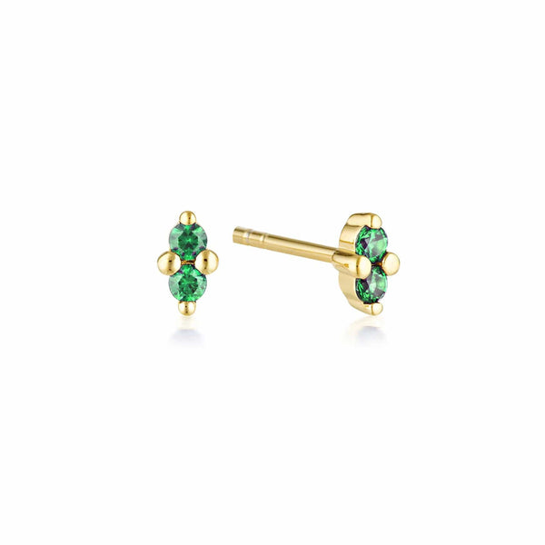 Gold Twin Gem Stud Earrings | Created Emerald - Linda Tahija - Coco Blue