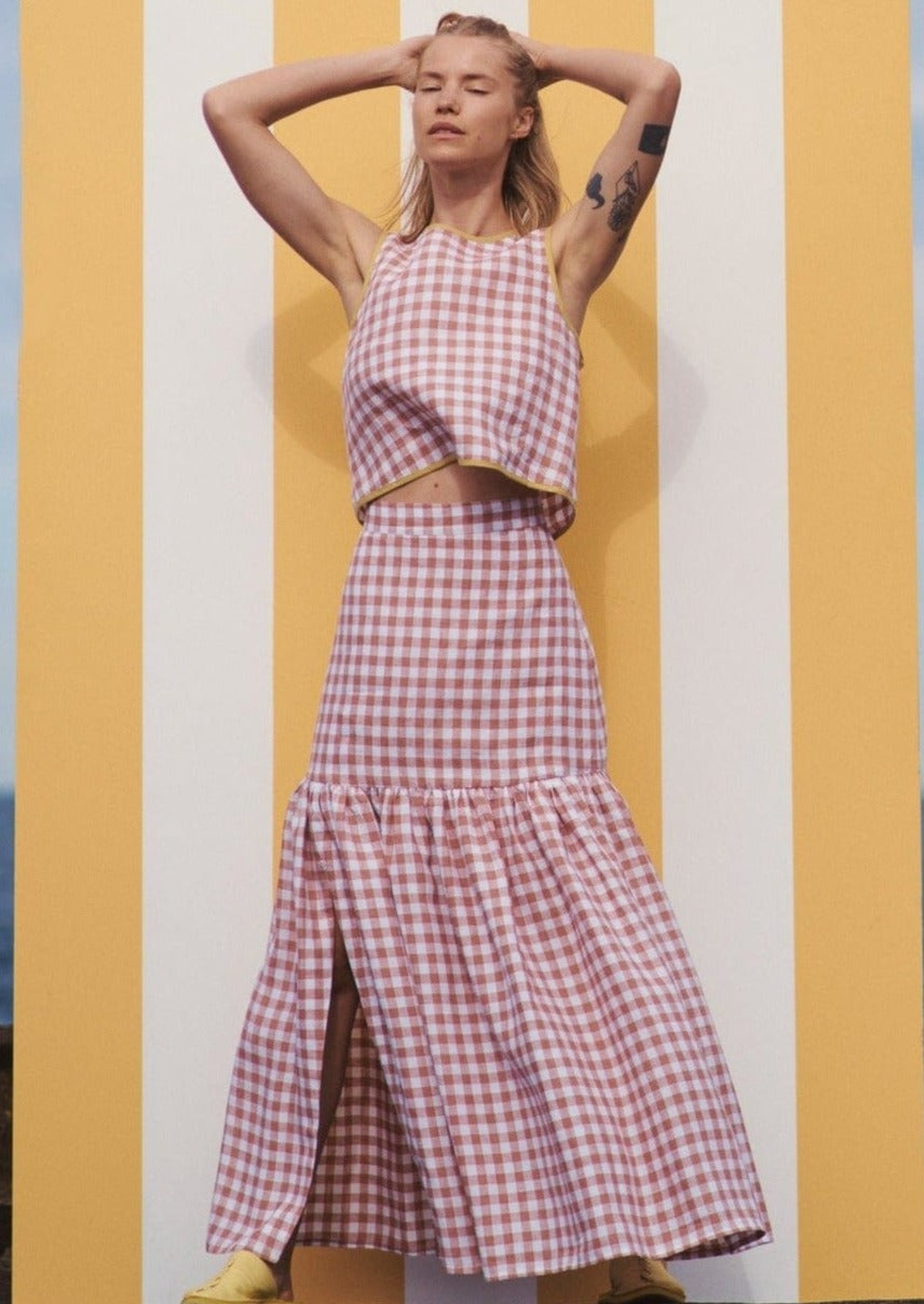 Cancan Frill Split Skirt | Sunset Gingham - The Boy & I - Coco Blue