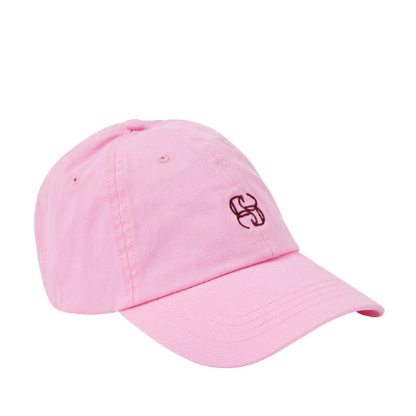 Pink cap with a logo on a white background