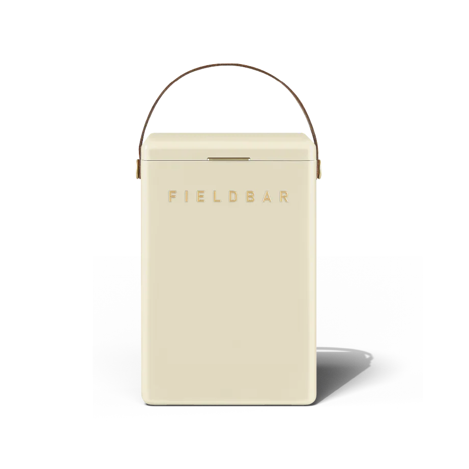 Beige rectangular container with a handle on a white background, featuring the brand 'Fieldbar'.