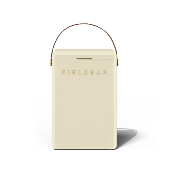 Beige rectangular container with a handle on a white background, featuring the brand 'Fieldbar'.