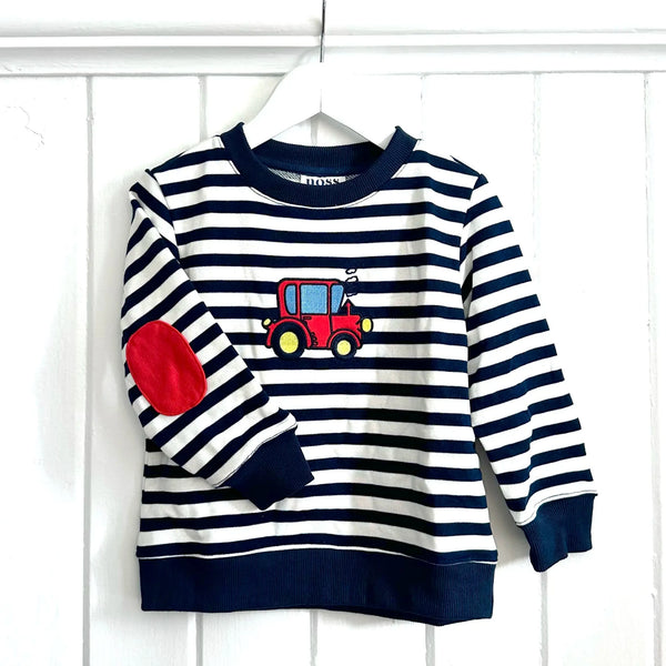 Noss & Co Navy & White Stripe Kids Jumper with Red Tractor