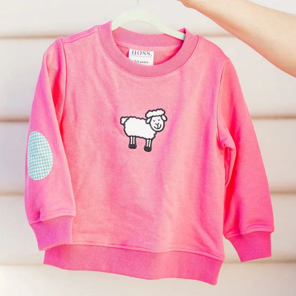 noss and co kid's jumper hot pink sheep