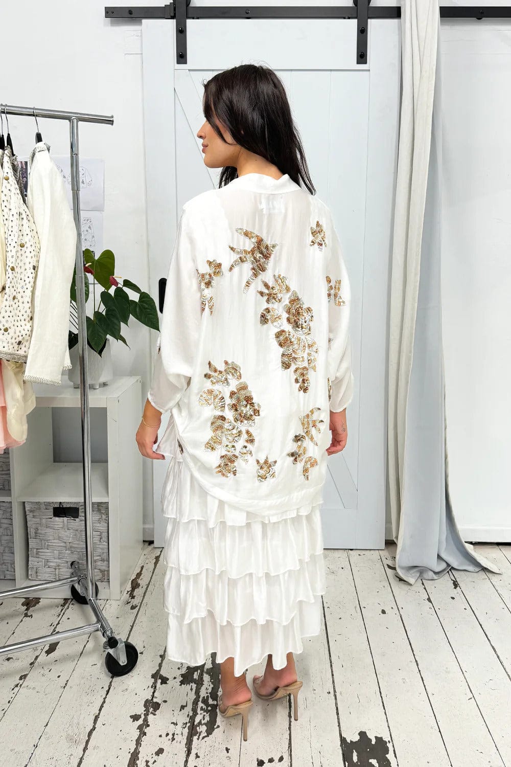 Birdy Silky Sequin Kimono | White - JOEY THE LABEL - Coco Blue
