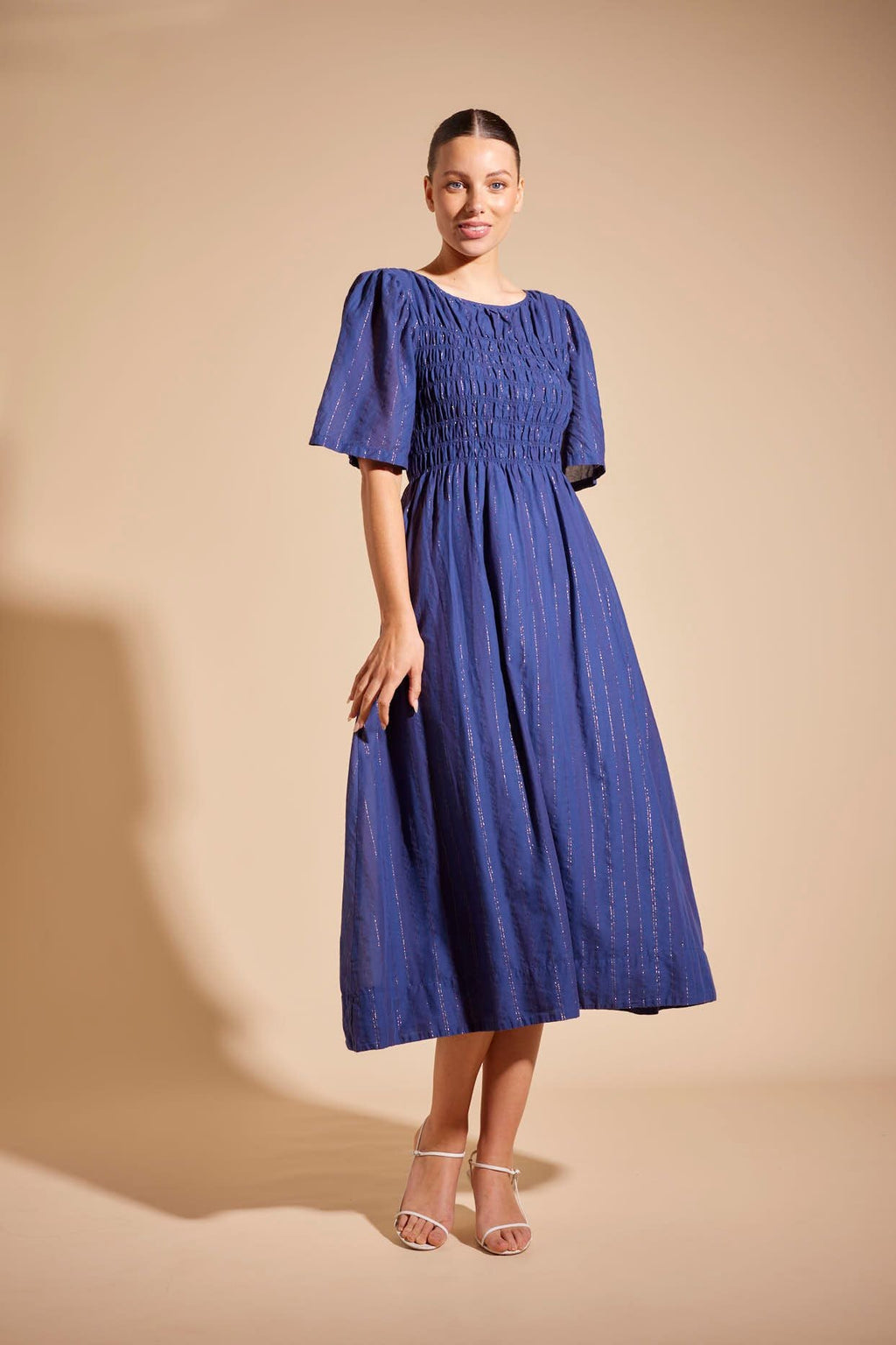 Cannes Dress | Navy Stripe Voile - Alessandra - Coco Blue