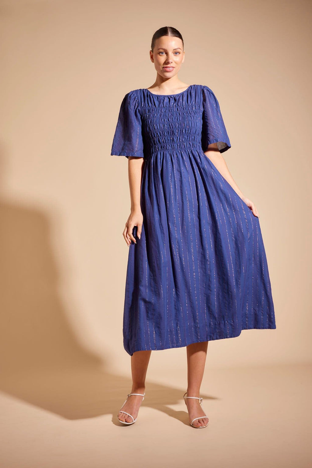 Cannes Dress | Navy Stripe Voile - Alessandra - Coco Blue