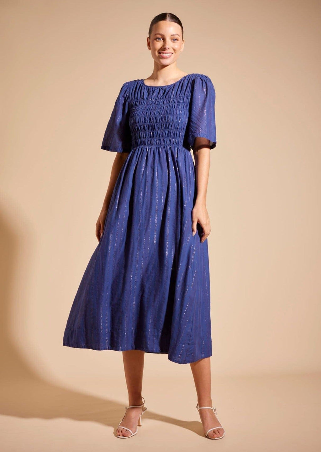 Cannes Dress | Navy Stripe Voile - Alessandra - Coco Blue