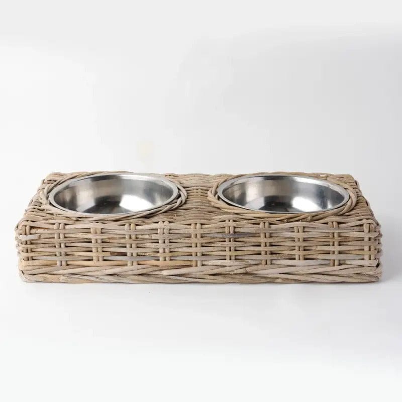 Dual Fido Wicker Dog Bowl - Coco Blue - Coco Blue
