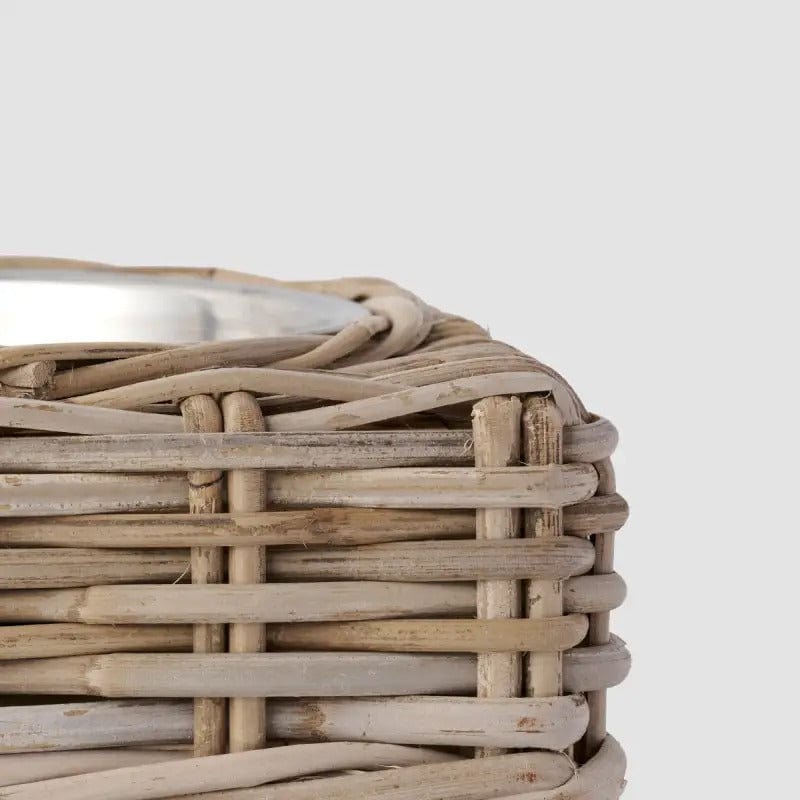 Dual Fido Wicker Dog Bowl - Coco Blue - Coco Blue