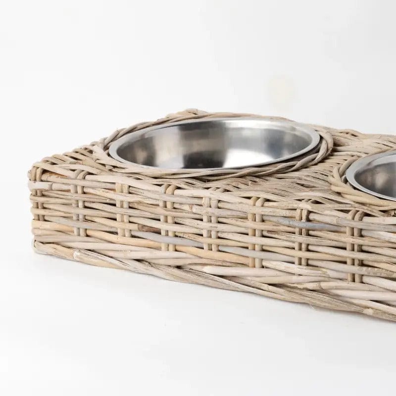 Dual Fido Wicker Dog Bowl - Coco Blue - Coco Blue