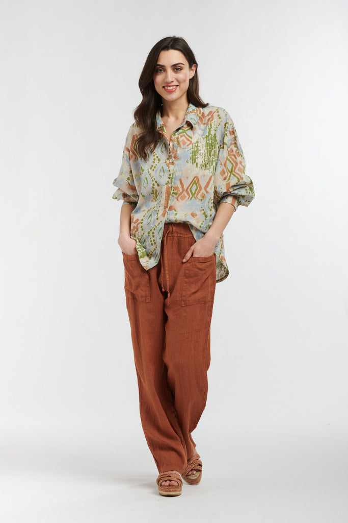 Florentine Shirt | Native Print | Beige - Italian Star - Coco Blue