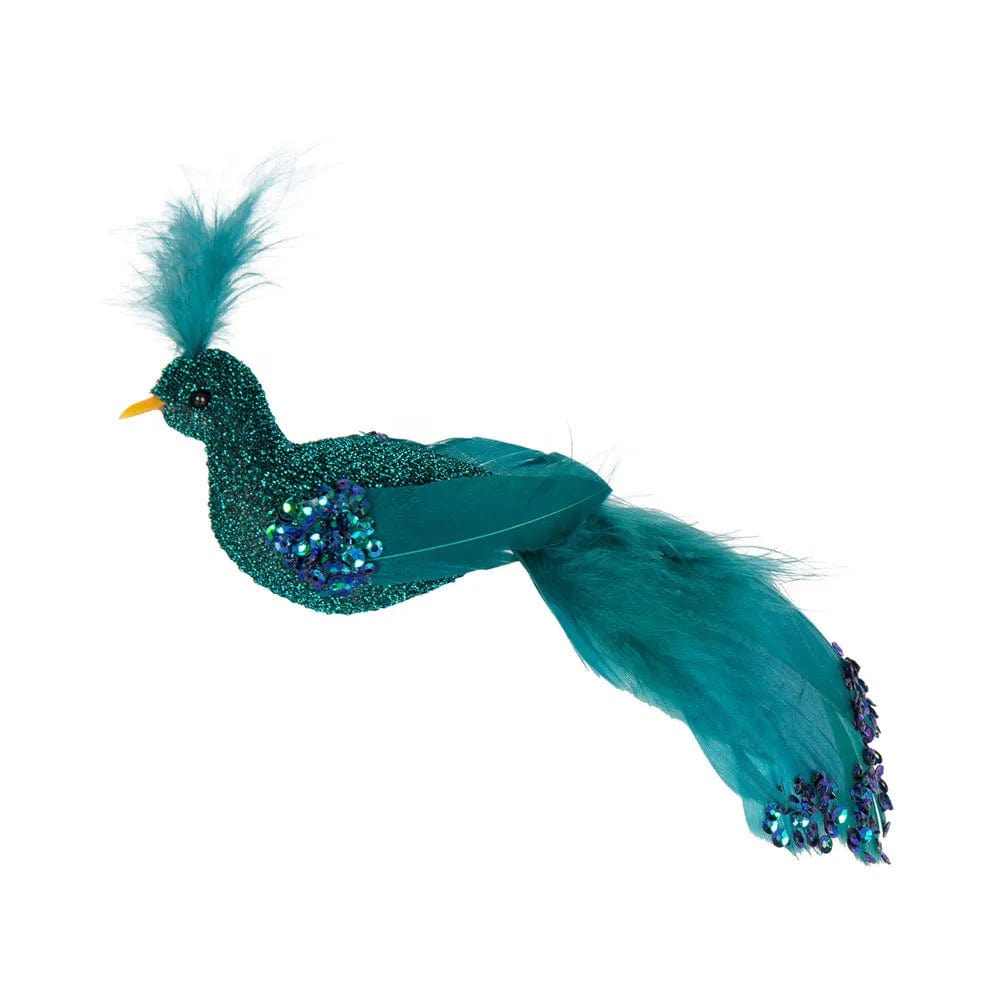 Glitter Peacock Christmas Decoration - Coco Blue - Coco Blue