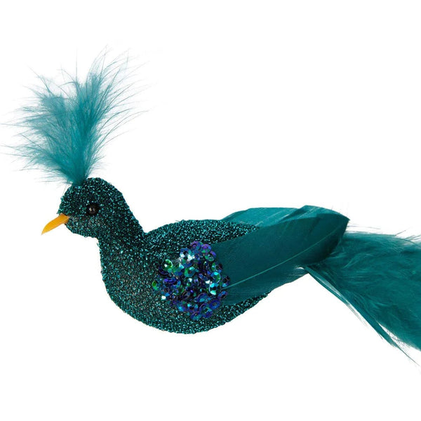 Glitter Peacock Christmas Decoration - Coco Blue - Coco Blue