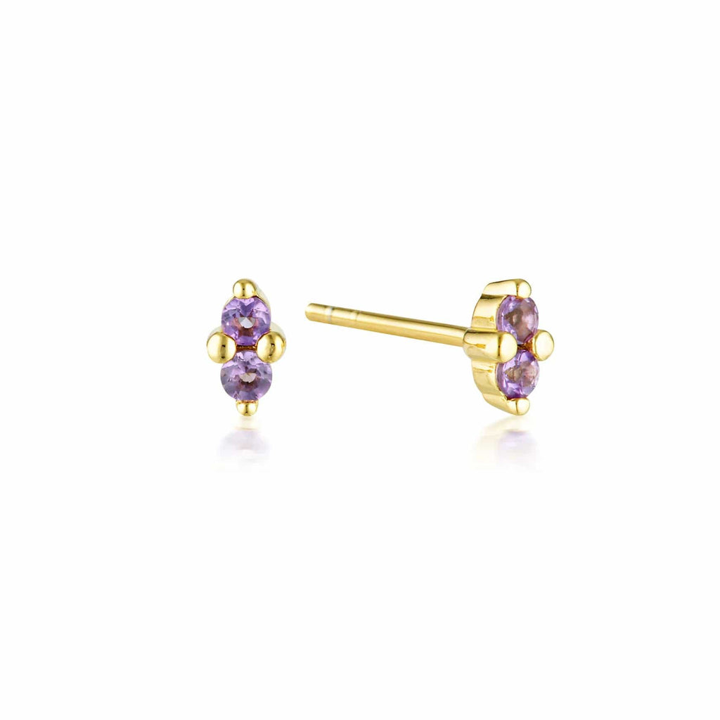 Gold Twin Gem Stud Earrings | Amethyst - Linda Tahija - Coco Blue