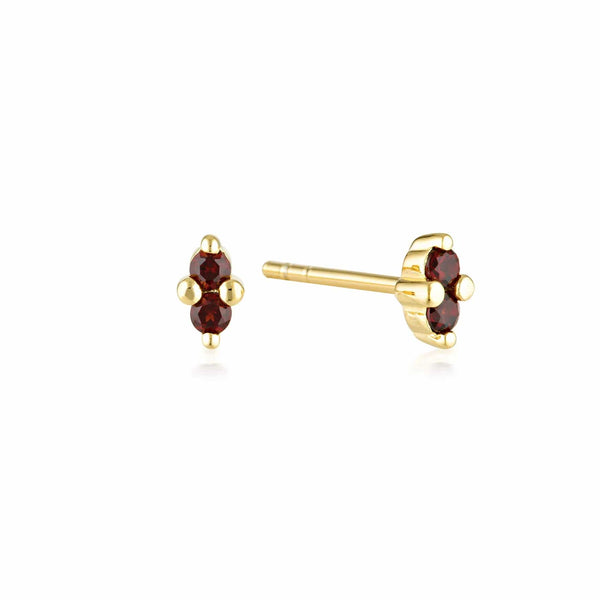 Gold Twin Gem Stud Earrings | Garnet - Linda Tahija - Coco Blue