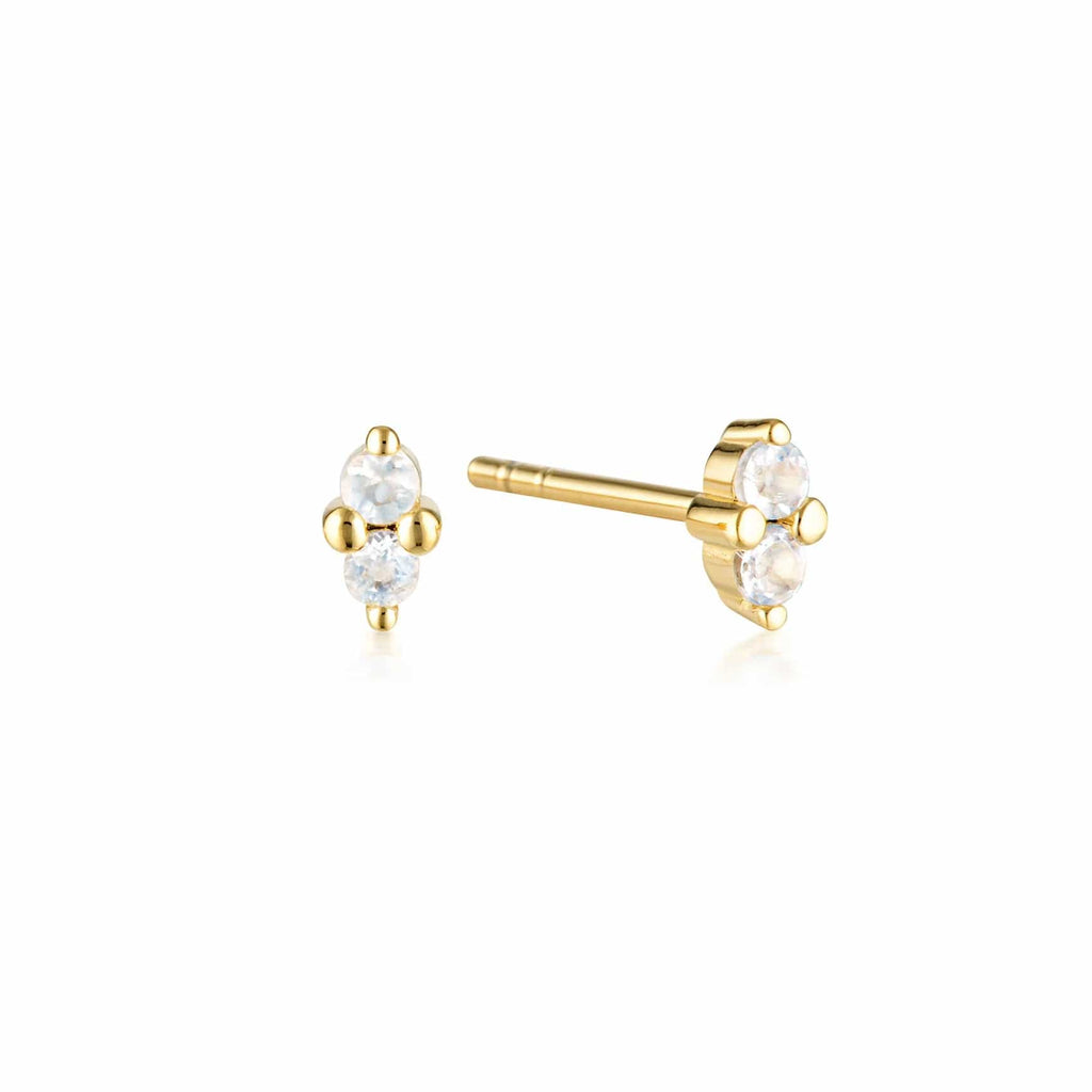 Gold Twin Gem Stud Earrings | Moonstone - Linda Tahija - Coco Blue