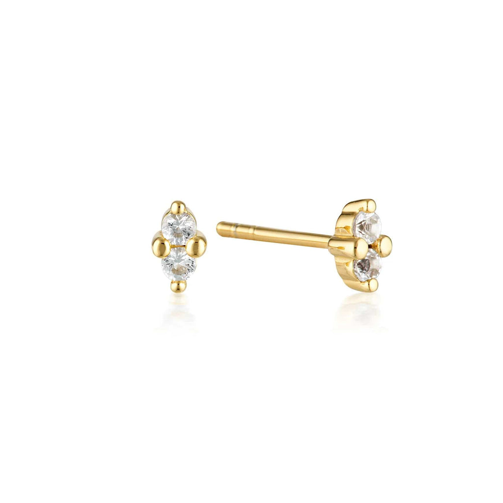 Gold Twin Gem Stud Earrings | White Topaz - Linda Tahija - Coco Blue