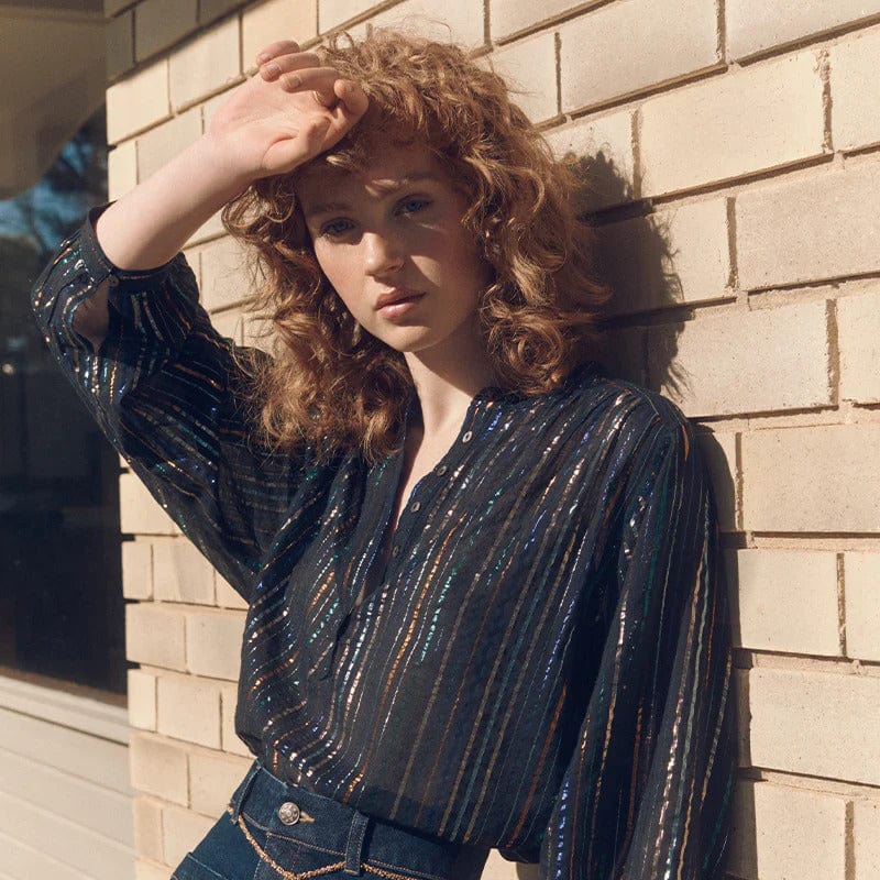 Ines Blouse | Black & Rainbow Lurex - Marie Louise De Monterey - Coco Blue