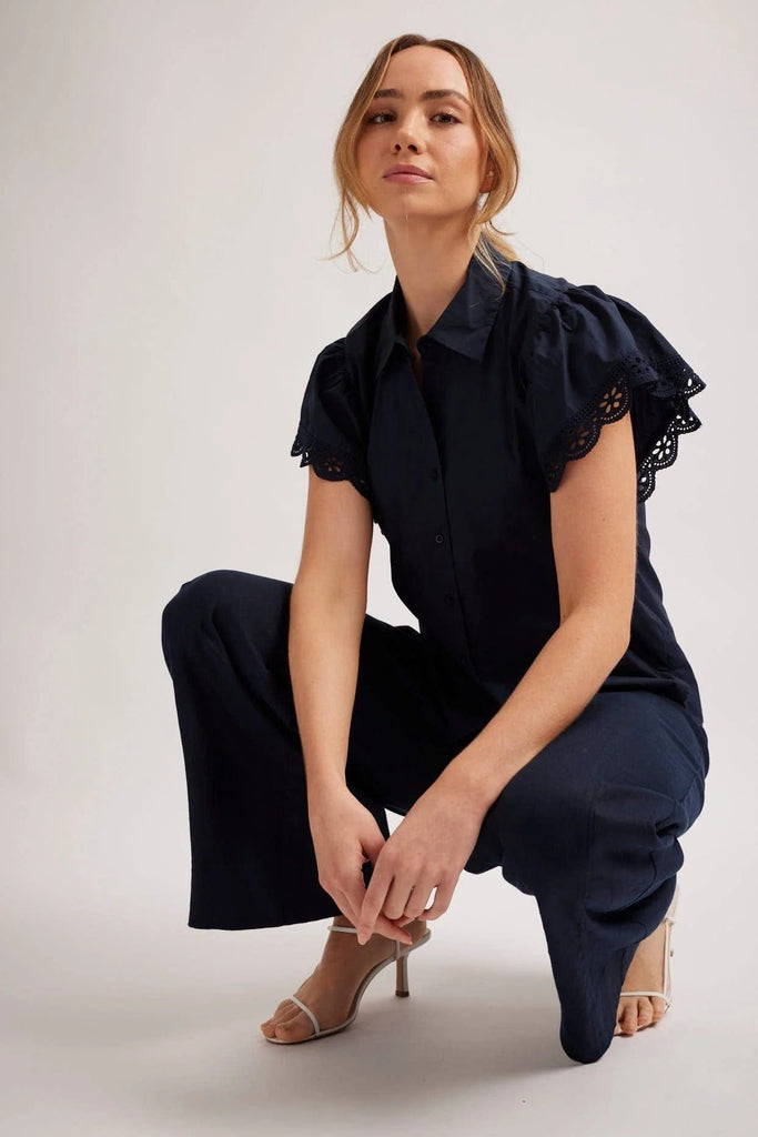 Lara Poplin Shirt | Navy - Alessandra - Coco Blue