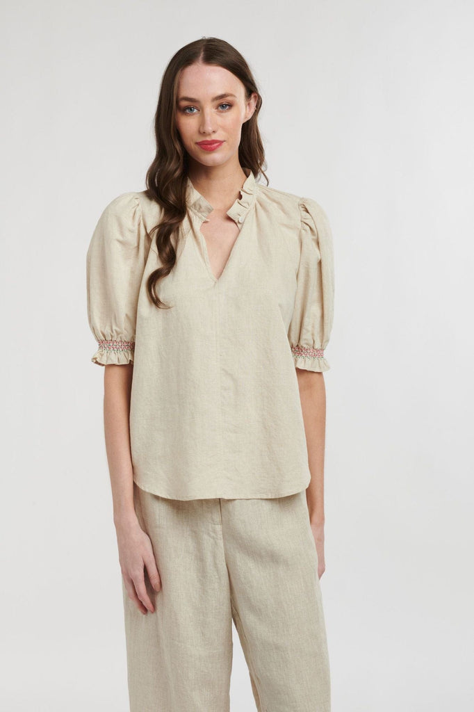 Lily Smock Sleeve Top | Natural - 365 Days - Coco Blue