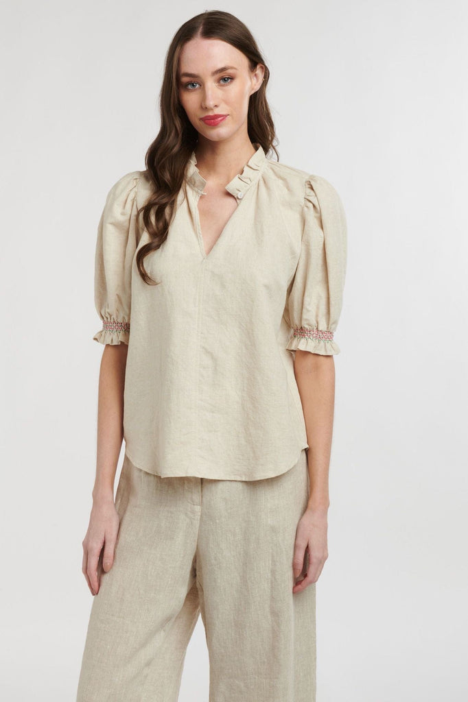 Lily Smock Sleeve Top | Natural - 365 Days - Coco Blue