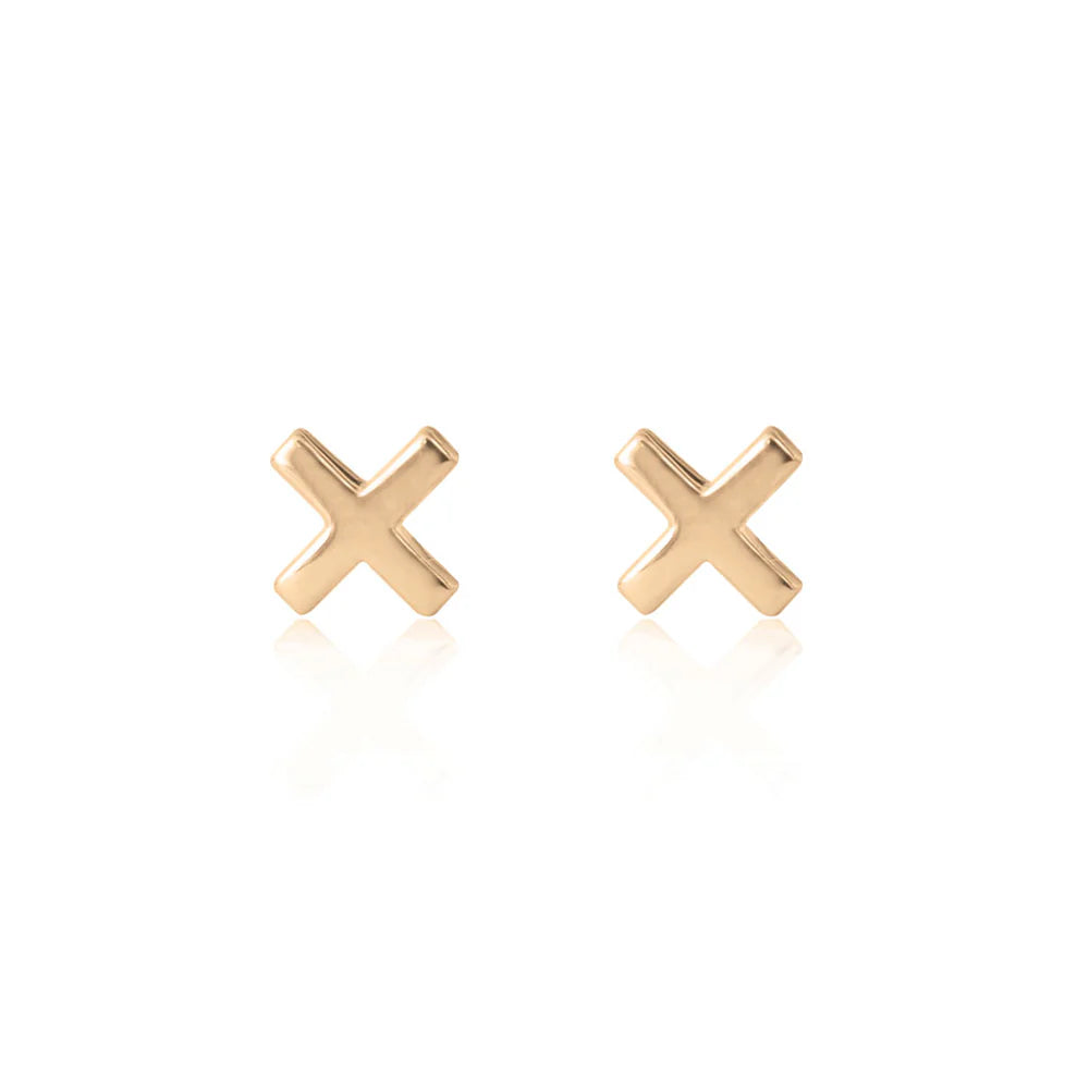 Gold 'X' shaped earrings on a white background