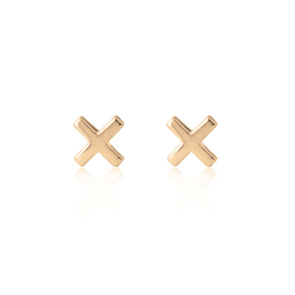 Gold 'X' shaped earrings on a white background