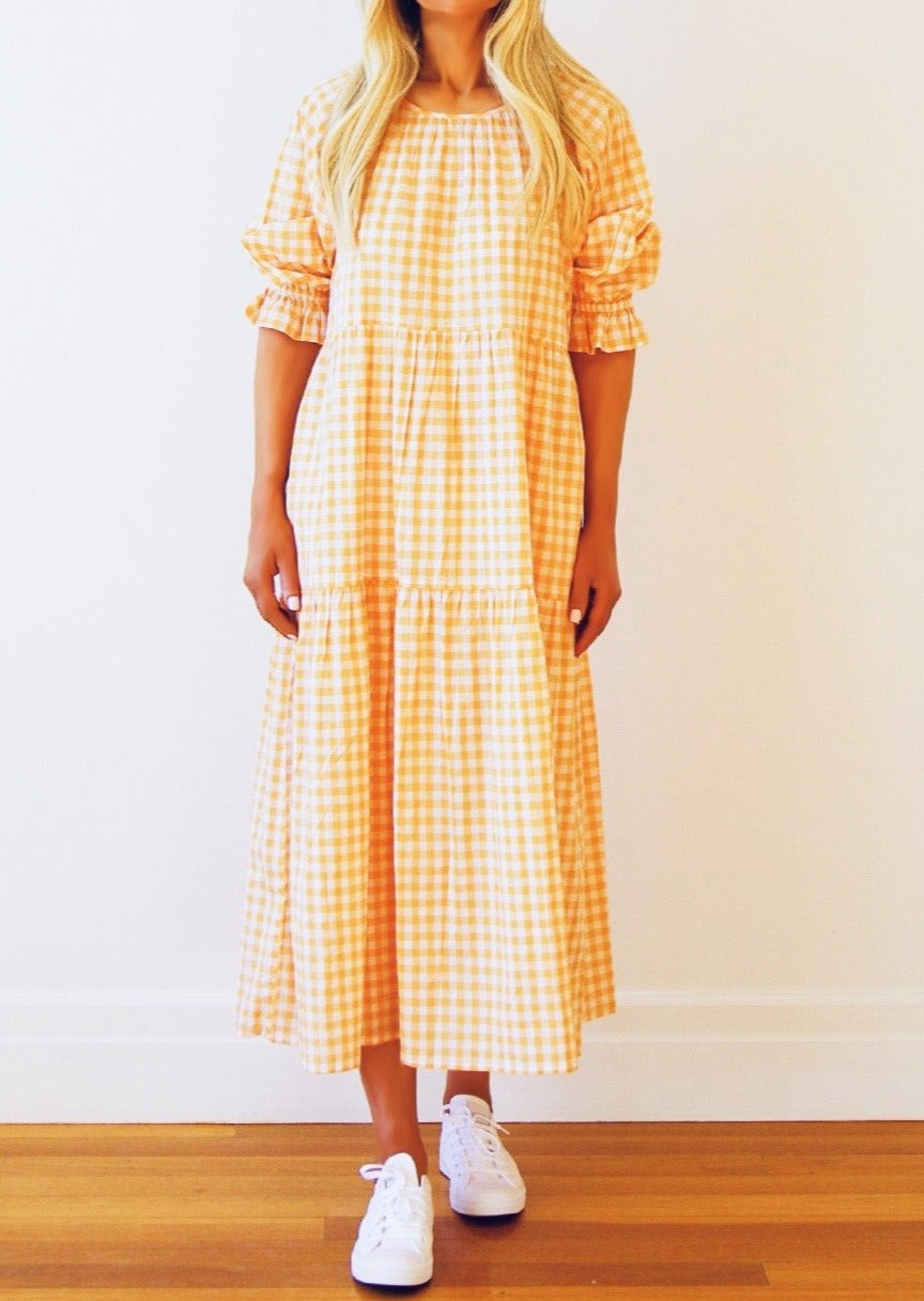 Who's Charlie Lola Gingham dress | Mandarin | Coco Blue Who's Charlie Lola Gingham dress | Mandarin | Coco Blue