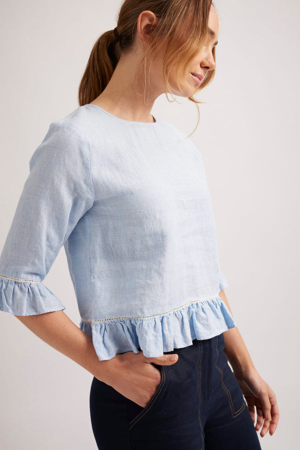 Luisa Top | Pale Blue Houndstooth - Alessandra - Coco Blue