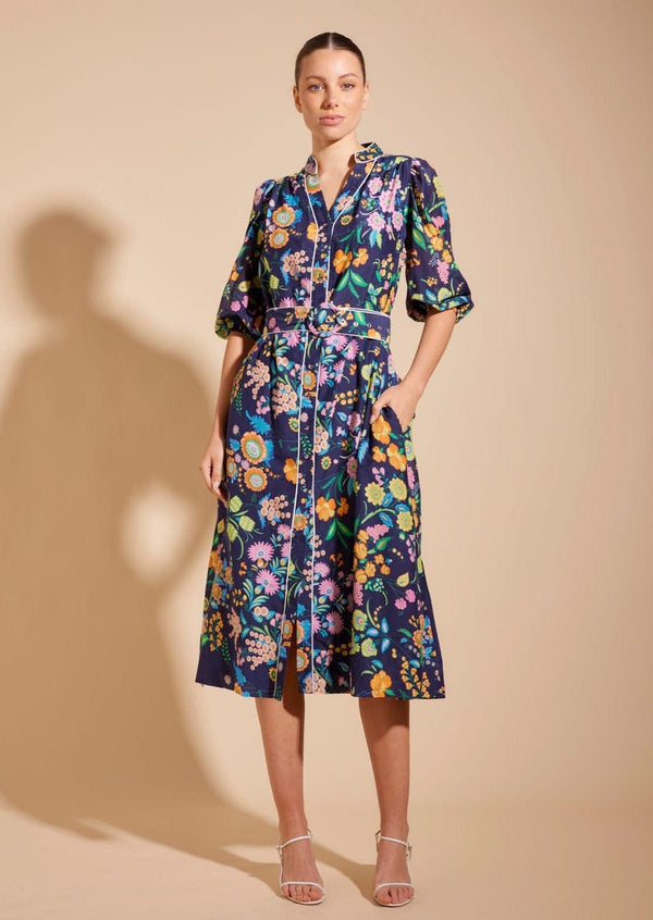 Lyon Dress | Navy Rosa Print - Alessandra - Coco Blue