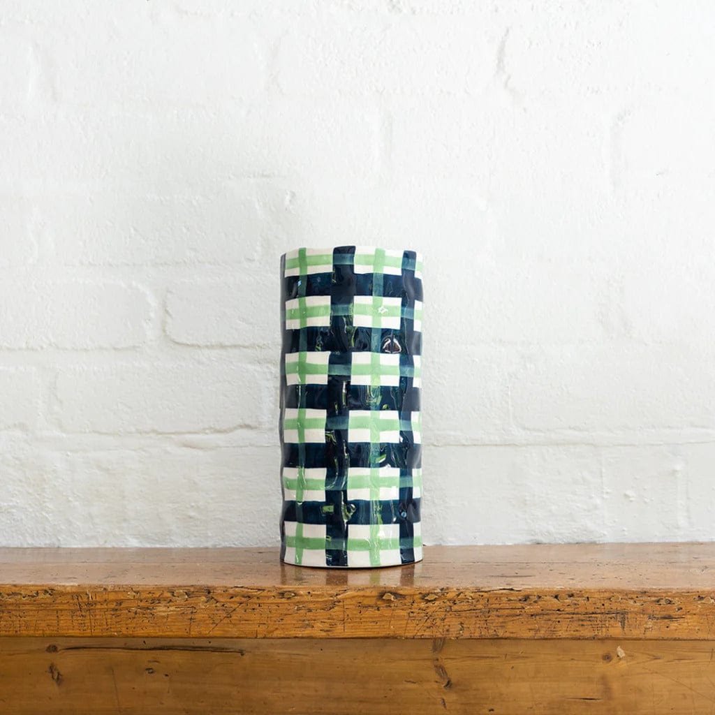 Noss Vase | Large Navy & Green Gingham - Noss & Co - Coco Blue