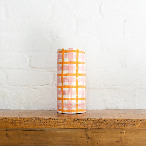 Noss Vase | Large Pink & Orange Gingham - Noss & Co - Coco Blue