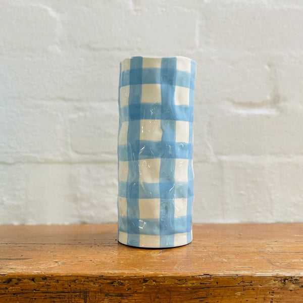 Noss Vase | Medium Cornflower Gingham - Noss & Co - Coco Blue