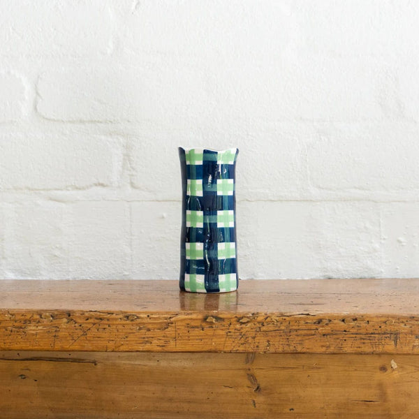 Noss Vase | Small Navy & Green Gingham - Noss & Co - Coco Blue