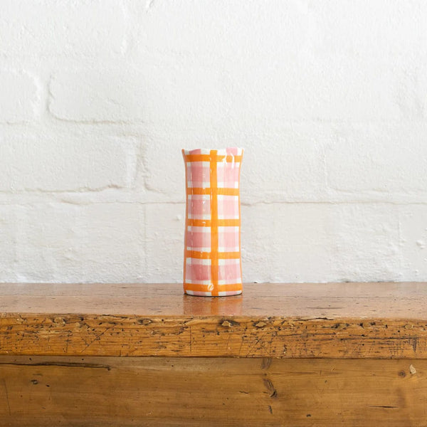 Noss Vase | Small Pink & Orange Gingham - Noss & Co - Coco Blue