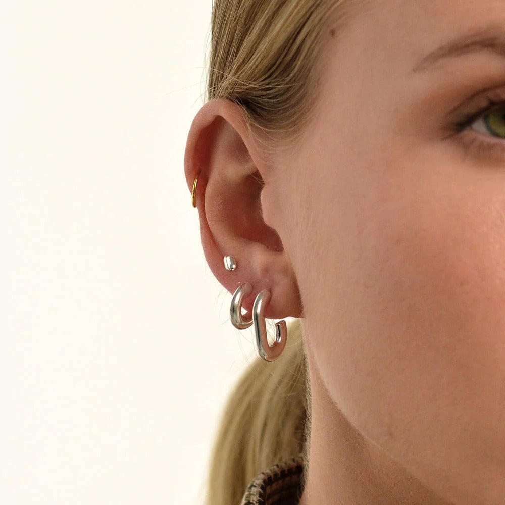 Oval Profile Hoop Earrings | Two Tone - Linda Tahija - Coco Blue