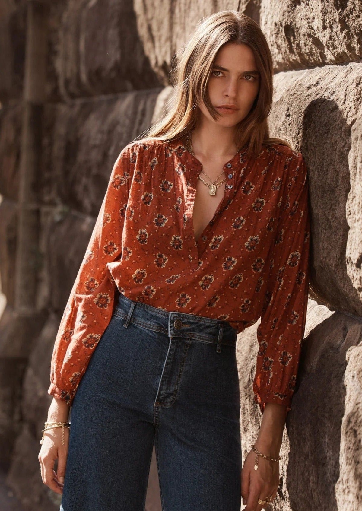 Persian Floral Blouse | Boho Red– Coco Blue