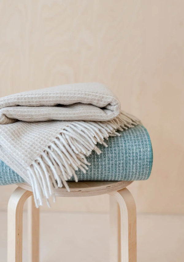Recycled Wool Waffle Blanket | Camel - The Tartan Blanket Co - Coco Blue