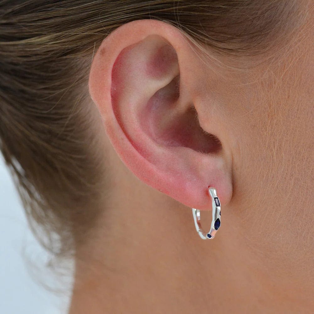 Relic Gem Hoop Earrings | Sapphire | Gold - Linda Tahija - Coco Blue