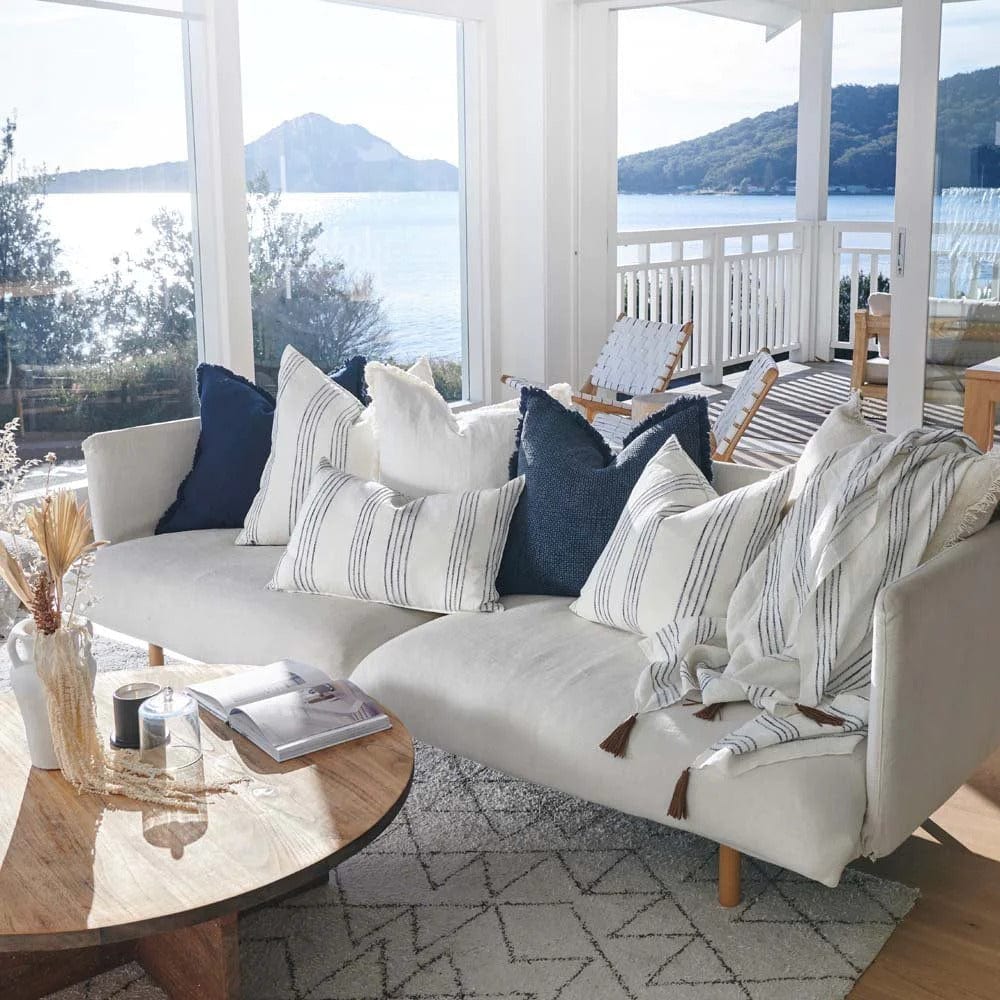 Rock Pool Linen Throw | White w Navy Stripes - Eadie - Coco Blue