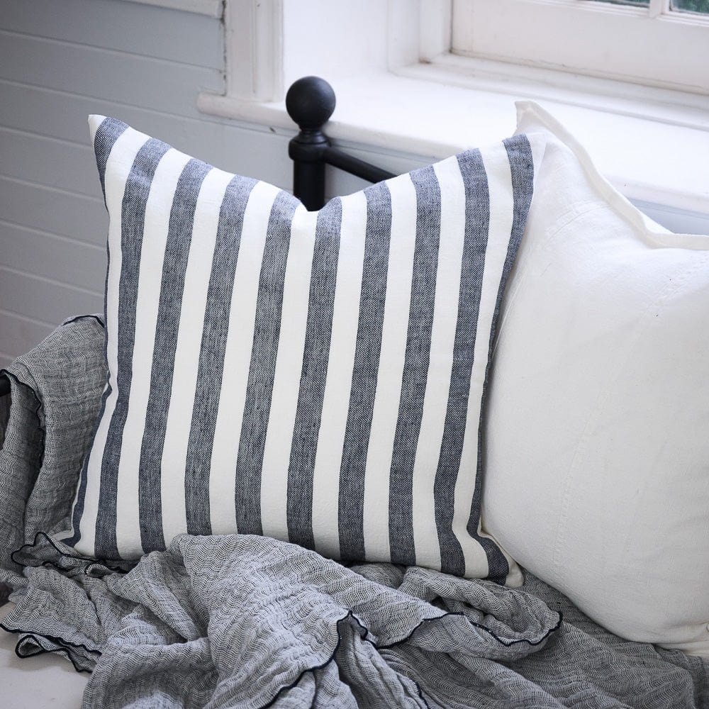 Santi Linen Cushion | White/Navy Stripe | 50x50 - Eadie - Coco Blue