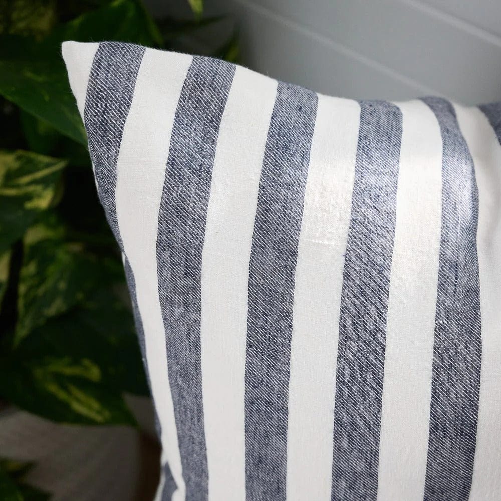 Santi Linen Cushion | White/Navy Stripe | 50x50 - Eadie - Coco Blue