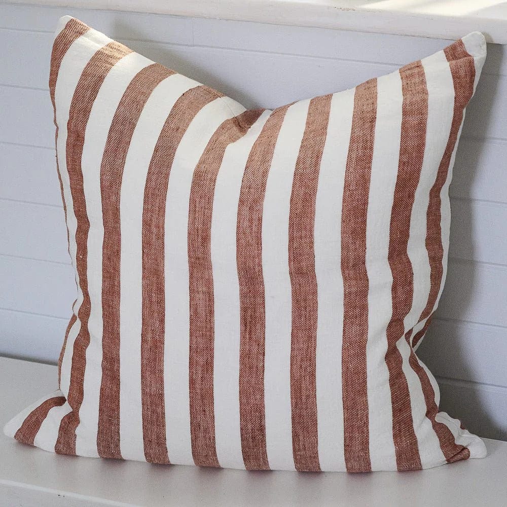 Santi Linen Cushion | White/Nutmeg Stripe | 50x50 - Eadie - Coco Blue