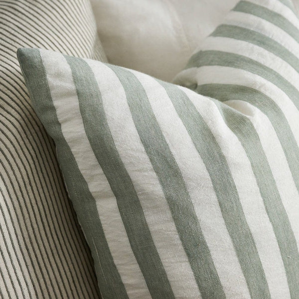 Santi Linen Cushion | White/Pistachio Stripe | 50x50 - Eadie - Coco Blue