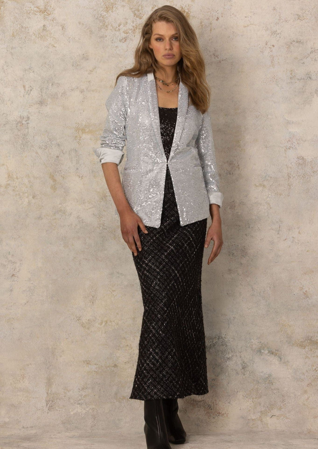 Sequin Tuxedo Jacket | Silver - JOEY THE LABEL - Coco Blue