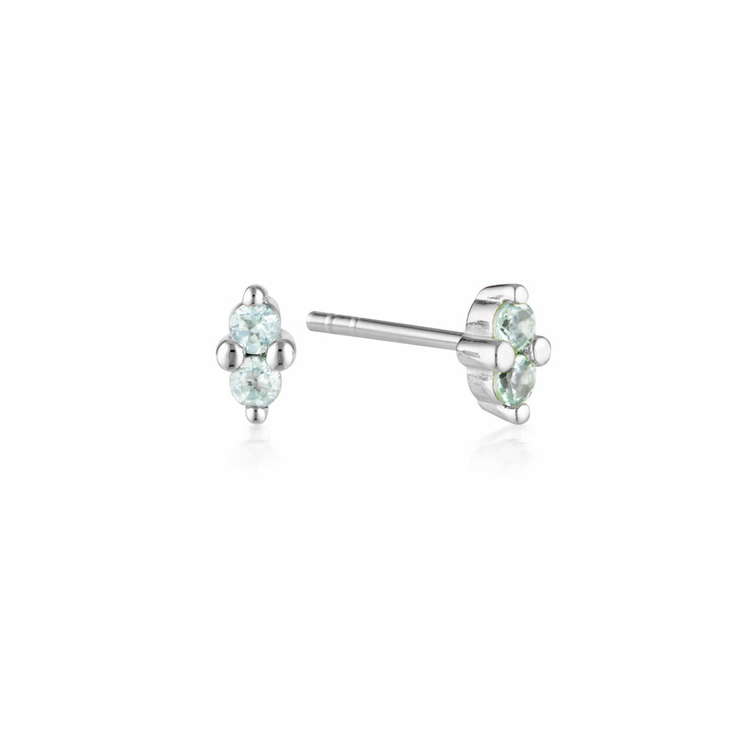 Silver Twin Gem Stud Earrings | Aquamarine - Linda Tahija - Coco Blue