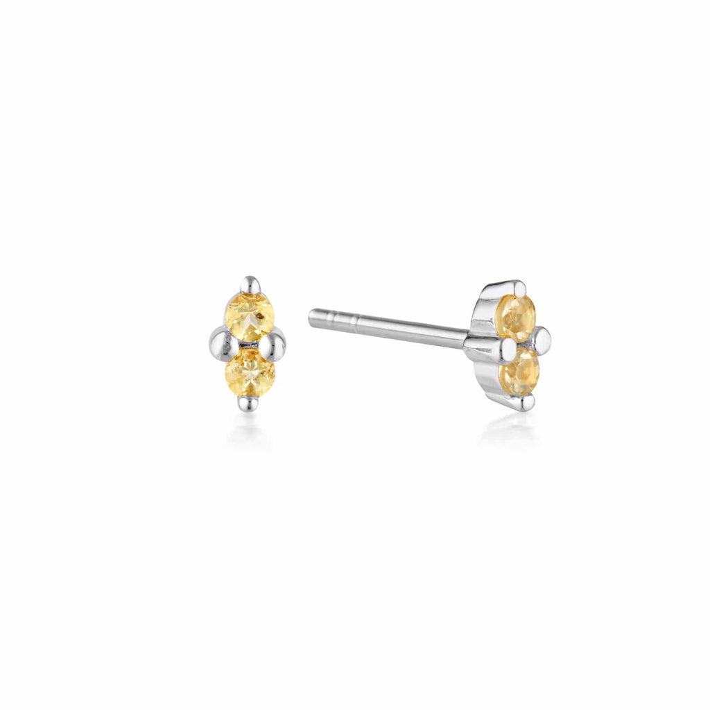 Silver Twin Gem Stud Earrings | Citrine - Linda Tahija - Coco Blue