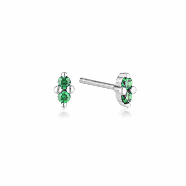 Silver Twin Gem Stud Earrings | Created Emerald - Linda Tahija - Coco Blue