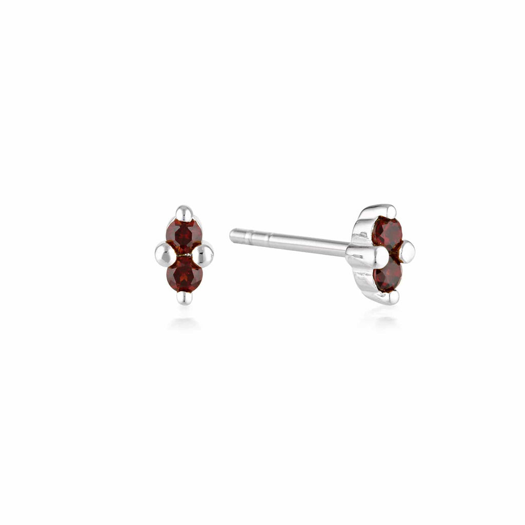 Silver Twin Gem Stud Earrings | Garnet - Linda Tahija - Coco Blue